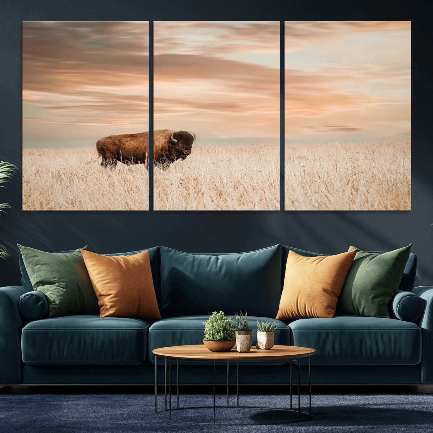 87282289-MGV-CV-36X24-Bison Wall Art Canvas Print, Framed Buffalo Art Picture Print, Western Prairie Perfect Rustic Decor Artwork