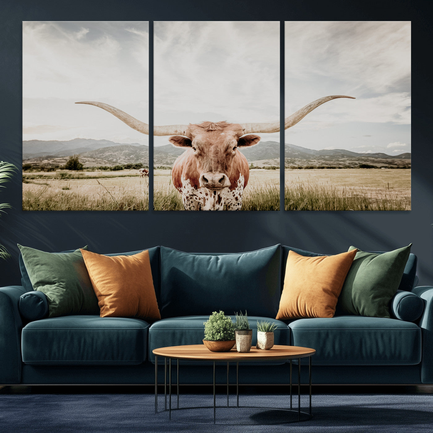 80054319-MGV-CV-36X24-Longhorn Wall Art – Rustic Western Canvas Print, Majestic Bull Artwork for Farmhouse, Ranch or Living Room