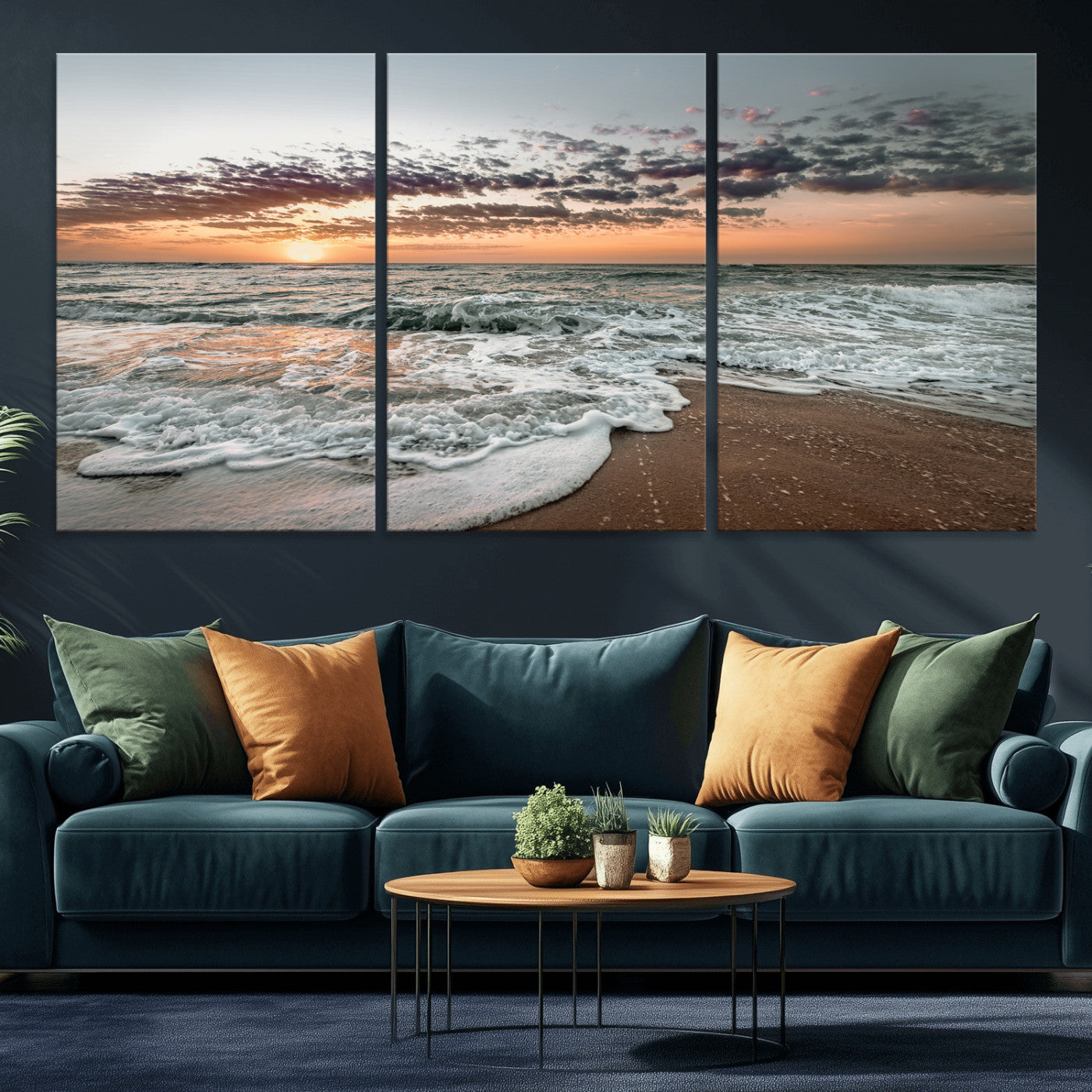 40632752-MGV-CV-36X24-Ocean Sunset Wall Art Canvas Print, Framed Beach Waves Art Picture Print, Coastal Scene Perfect Coastal Decor Artwork