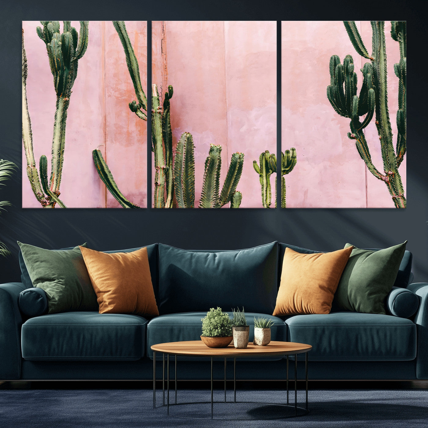 93119502-MGV-CV-36X24-Tall Cactus Wall Art Canvas Print, Framed Pink Wall Art Picture Print, Cactus Lines Perfect Modern Desert Decor Artwork