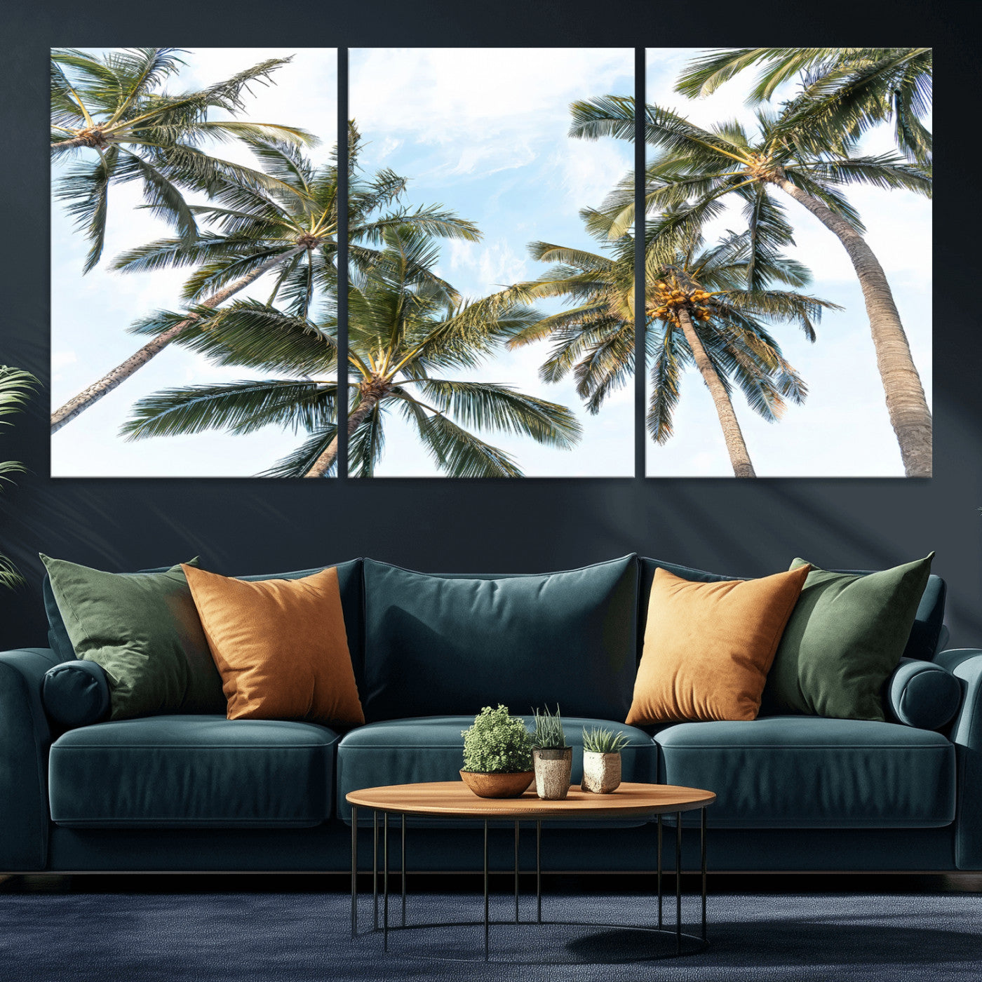 87247012-MGV-CV-36X24-Skyward Palm Trees Wall Art Canvas Print, Framed Tropical Sky Art Picture Print, Coconut Palm Perfect Tropical Skyview Decor
