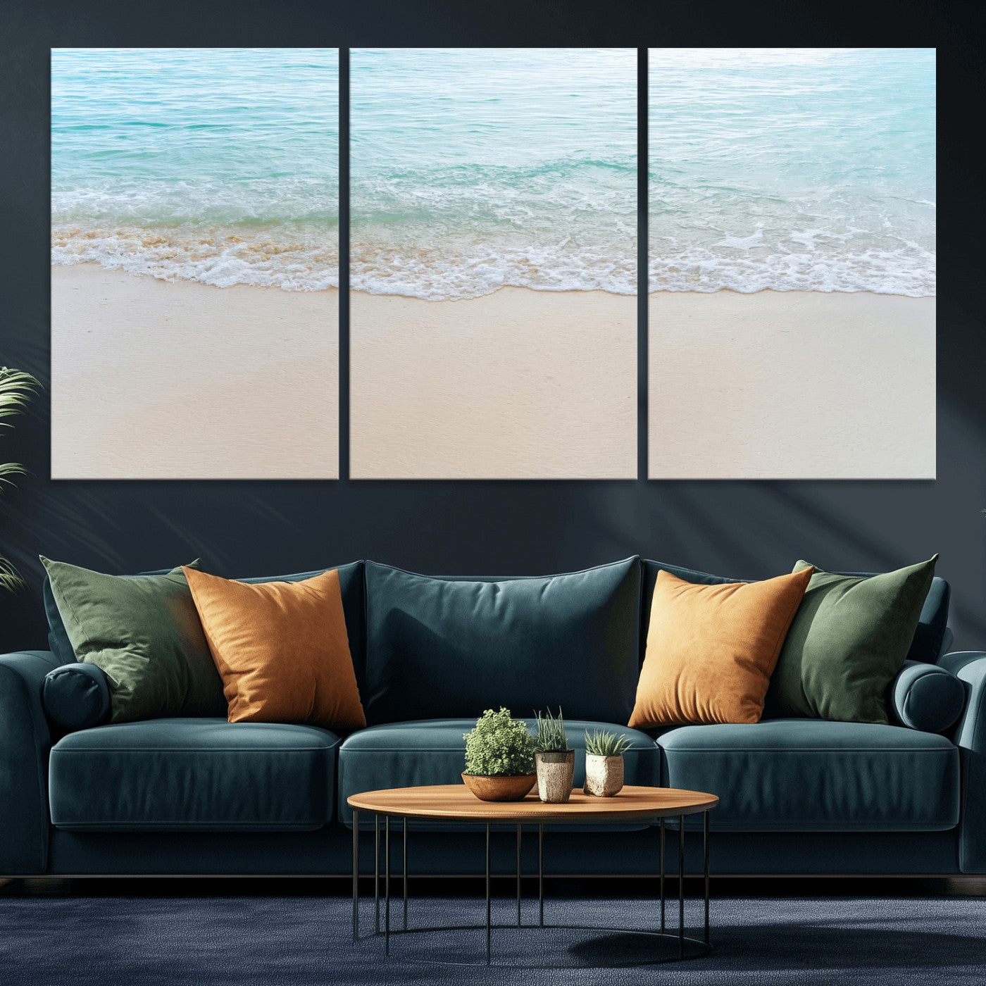 77194056-MGV-CV-36X24-Soft Shoreline Wall Art Canvas Print, Framed Gentle Waves Art Picture Print, Clear Water Perfect Minimalist Coastal Decor Artwork