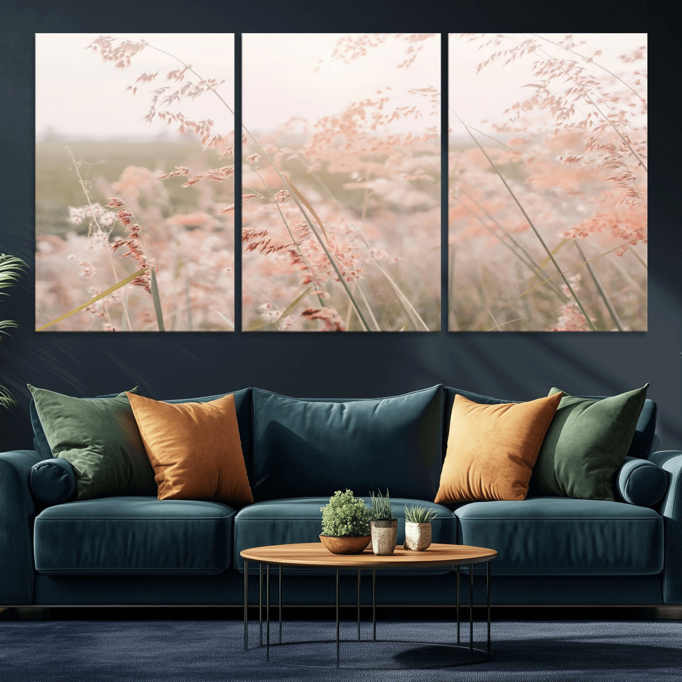 79164340-MGV-CV-36X24-Pastel Grasses Wall Art Canvas Print, Framed Soft Meadow Art Picture Print, Field in Breeze Perfect Pastel Minimal Decor Artwork