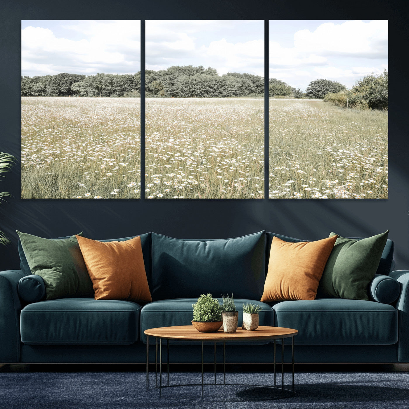 43258946-MGV-CV-36X24-Daisy Field Wall Art Canvas Print, Framed Pastel Flower Art Picture Print, Meadow Bloom Perfect Scandinavian Minimalist Decor