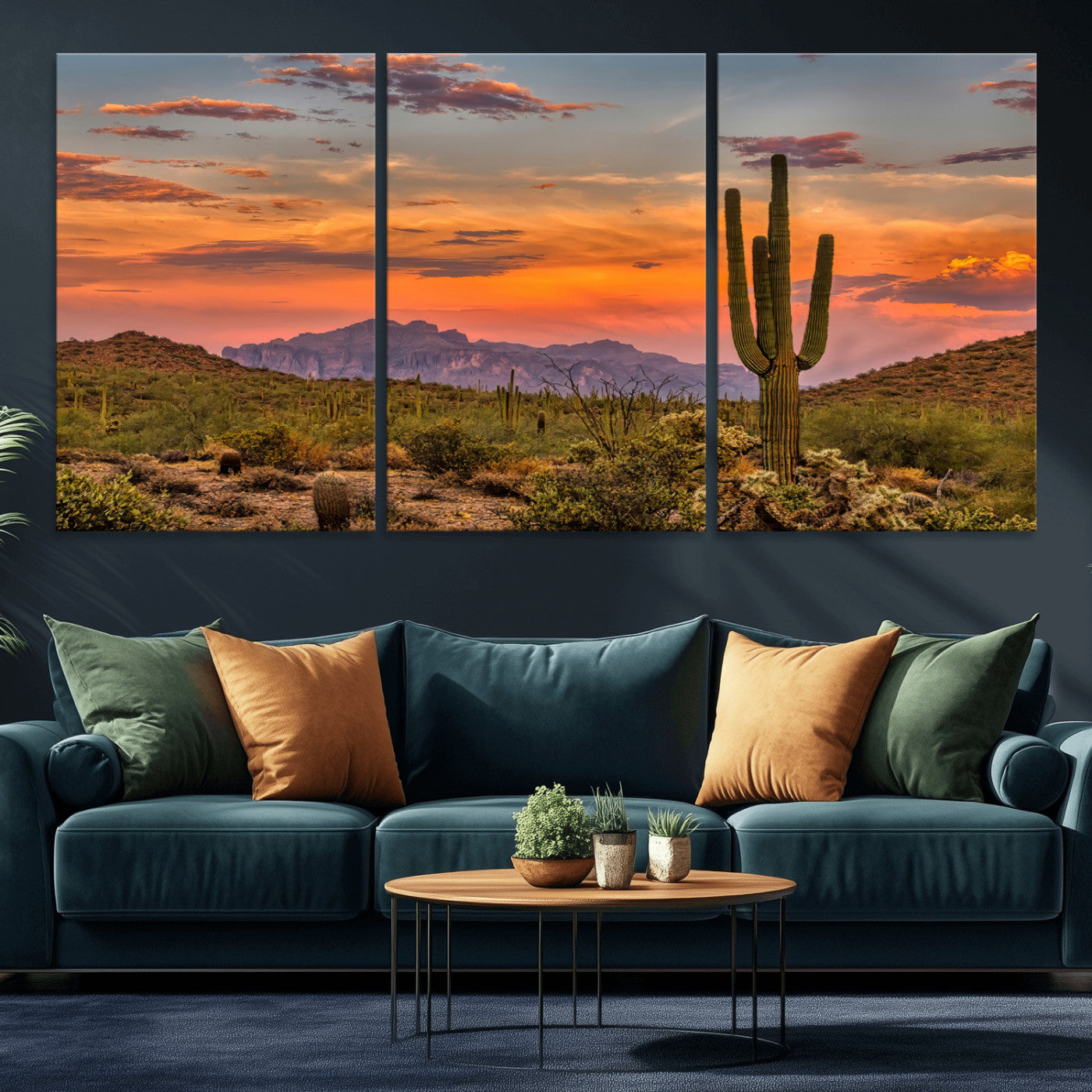 25332783-MGV-CV-36X24-Saguaro Cactus Wall Art Canvas Print, Framed Arizona Sunset Art Picture Print, Sonoran Desert Perfect Southwestern Boho Decor