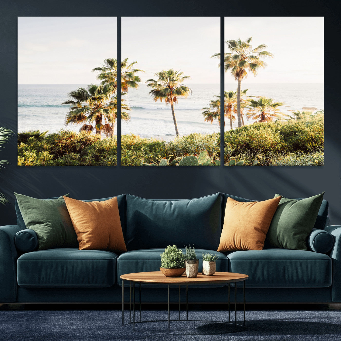 94707294-MGV-CV-36X24-California Coast Wall Art Canvas Print, Framed Palm Trees Art Picture Print, Coastal Landscape Perfect Coastal Minimalist Decor