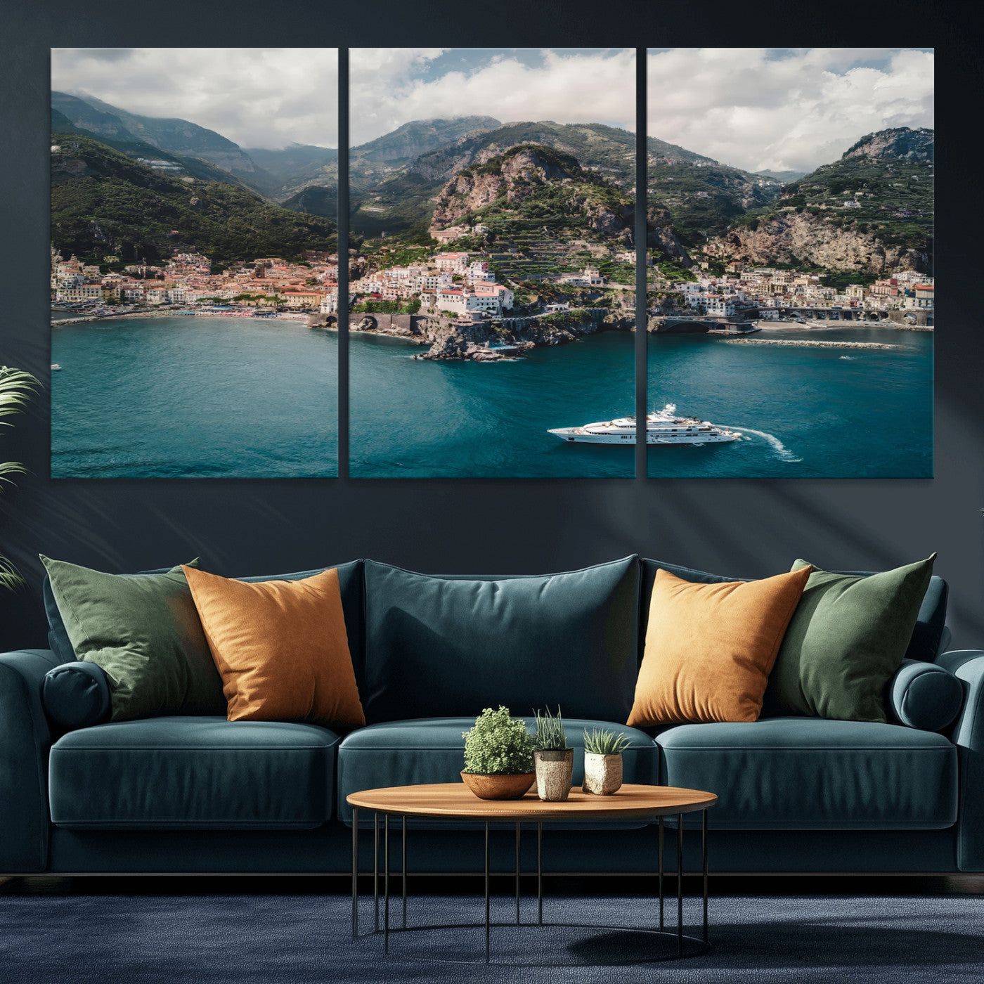 20321590-MGV-CV-36X24-Amalfi Coast Wall Art Canvas Print, Framed Italy Travel Art Picture Print, Mediterranean Landscape Perfect Mediterranean Coastal