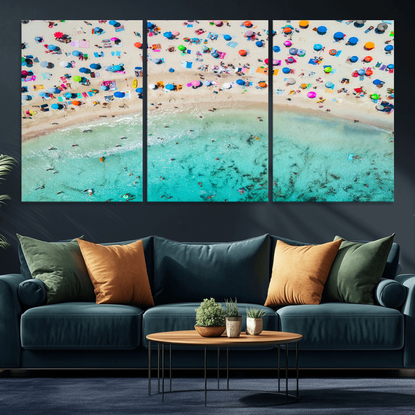 76172085-MGV-CV-36X24-Tropical Shoreline Wall Art Canvas Print, Framed Beach Relaxing Art Picture Print, Aerial Summer Perfect Coastal Vibrant Decor