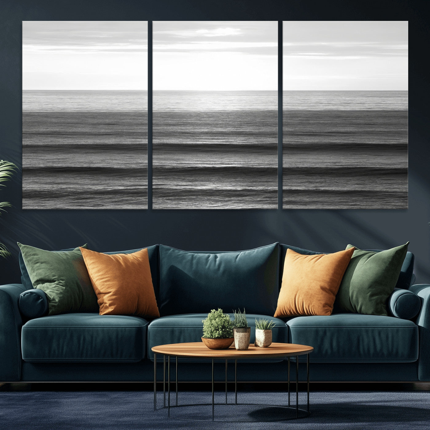 47305203-MGV-CV-36X24-Monochrome Ocean Wall Art Canvas Print, Framed Moody Ocean Art Picture Print, Calm Ocean Perfect Minimalist Coastal Decor Artwork