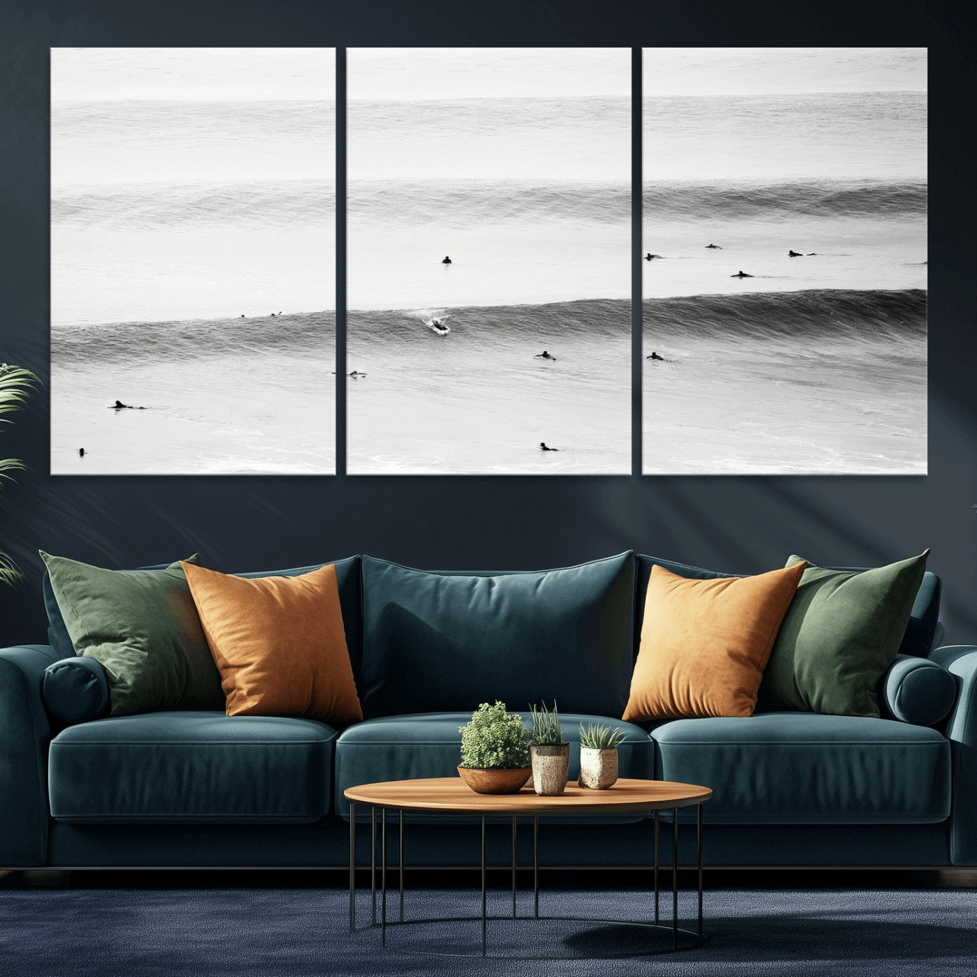 54291445-MGV-CV-36X24-Black White Ocean Wall Art Canvas Print, Framed Coastal Sport Art Picture Print, Ocean Culture Perfect Minimalist Coastal Decor