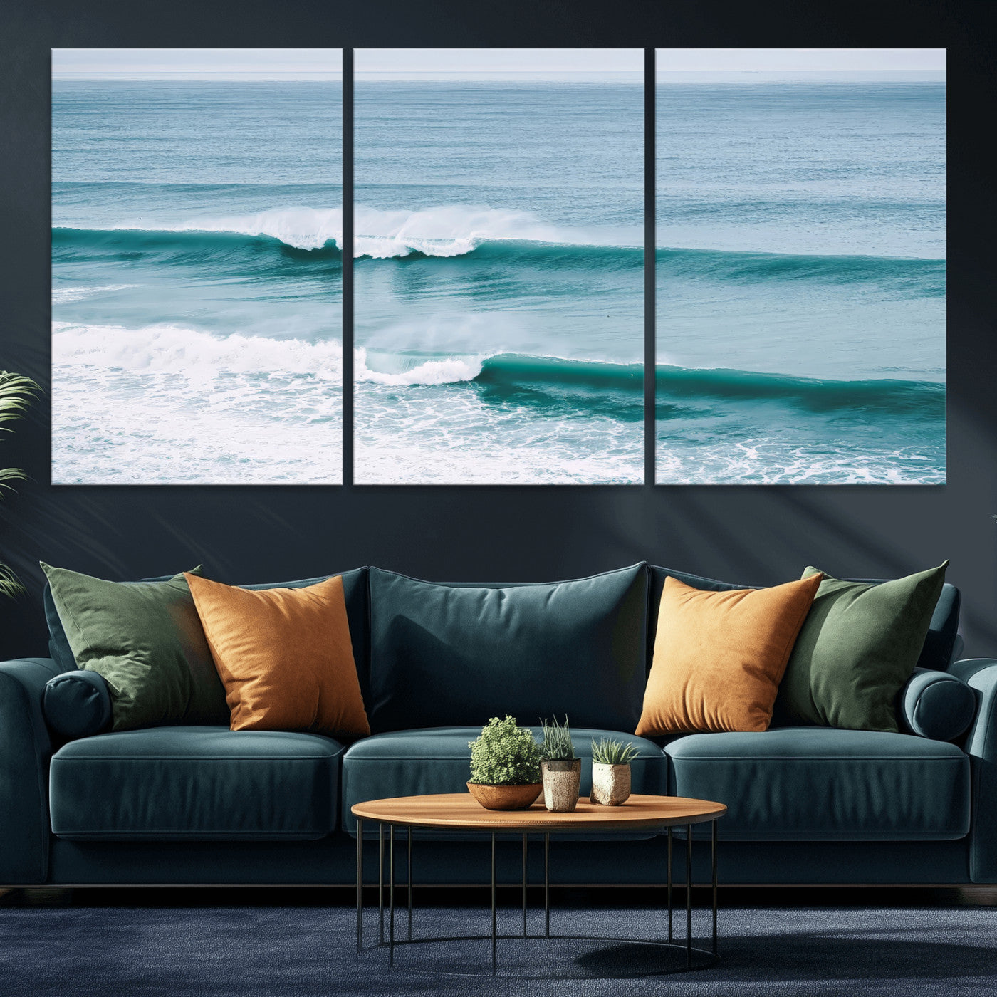 73692470-MGV-CV-36X24-Ocean Swell Wall Art Canvas Print, Framed Surf Waves Art Picture Print, Blue Water Perfect Coastal Dynamic Decor Artwork