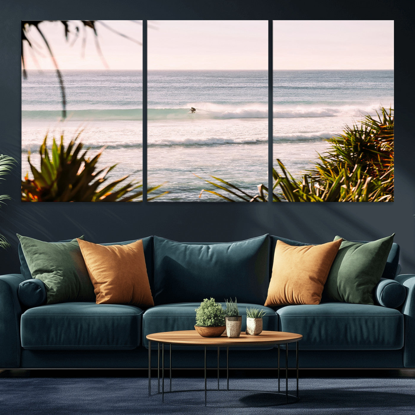 23287092-MGV-CV-36X24-Ocean Surfer Wall Art Canvas Print, Framed Coastal Surf Art Picture Print, Tropical Beach Perfect Tropical Coastal Decor Artwork