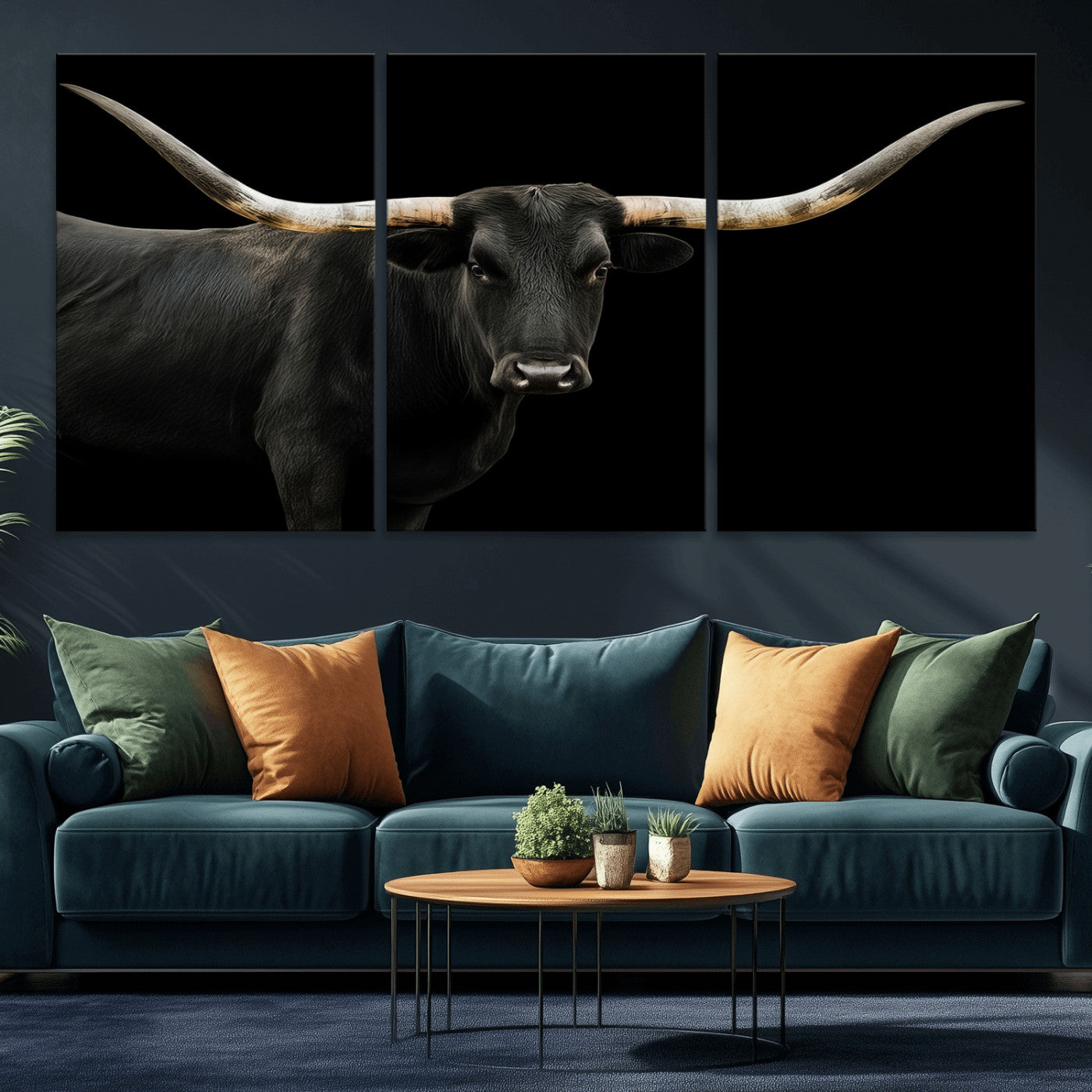 99448328-MGV-CV-36X24-Longhorn Cattle Wall Art Canvas Print, Framed Texas Ranch Art Picture Print, Western Cow Perfect Farmhouse Decor Artwork