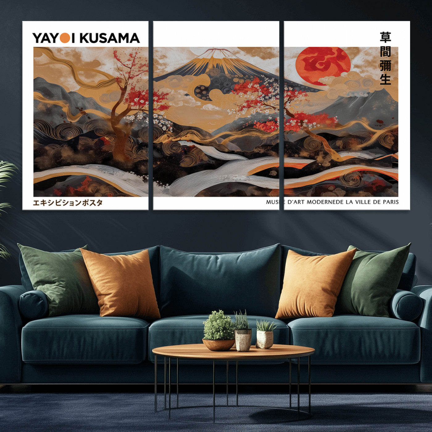 85375874-MGV-CV-36X24-Mount Fuji Abstract Wall Art – Japanese Landscape Canvas Print, Cherry Blossom & Red Sun Painting, Elegant Modern Zen Asian Home