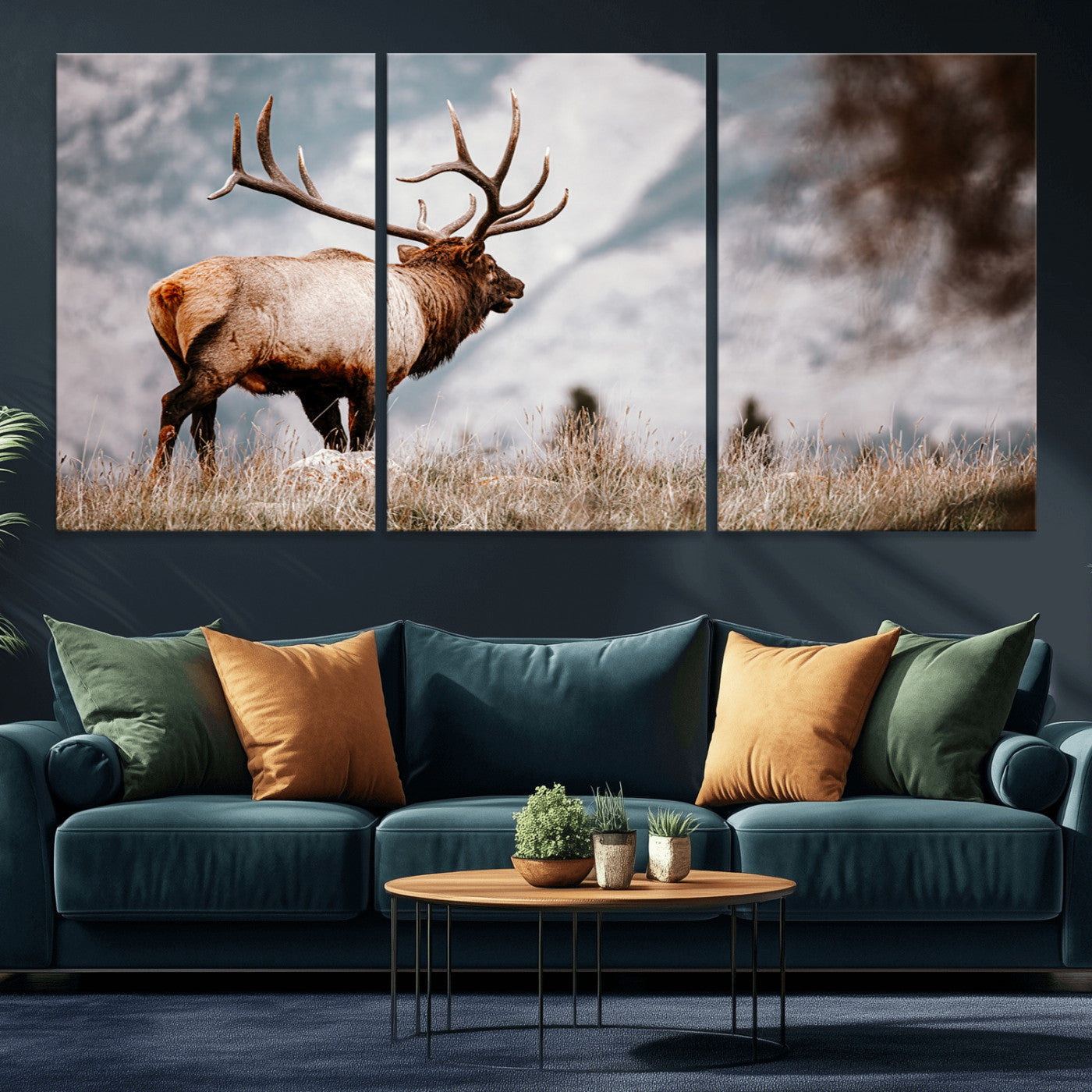 70489411-MGV-CV-36X24-Elk Photography Wall Art Canvas Print, Framed Mountain Wildlife Art Picture Print, Rustic Nature Decor Perfect Rustic Lodge Decor