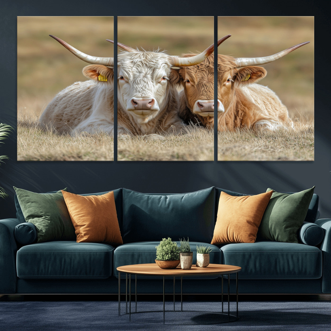 53388593-MGV-CV-36X24-Cow Photography Wall Art Canvas Print, Framed Rustic Animal Decor Art Picture Print, Texas Cow Pair Perfect Western Farmhouse