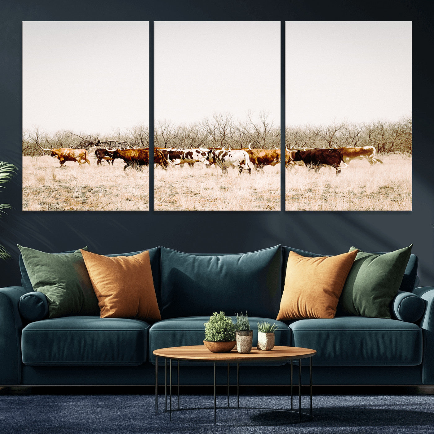 12454132-MGV-CV-36X24-Cow Herd Photography Wall Art Canvas Print, Framed Rustic Farmhouse Decor Art Picture Print, Western Ranch Style Perfect Rustic