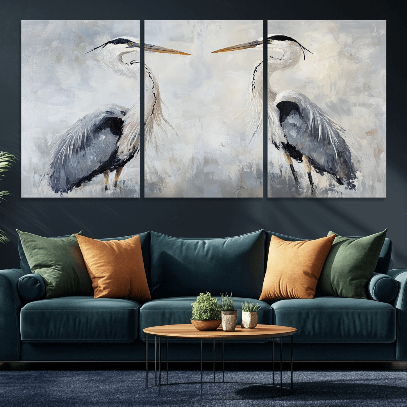 90806932-MGV-CV-36X24-Heron Wall Art Wall Art Canvas Print, Framed Bird Canvas Decor Art Picture Print, Nature Inspired Perfect Coastal Minimalist Decor