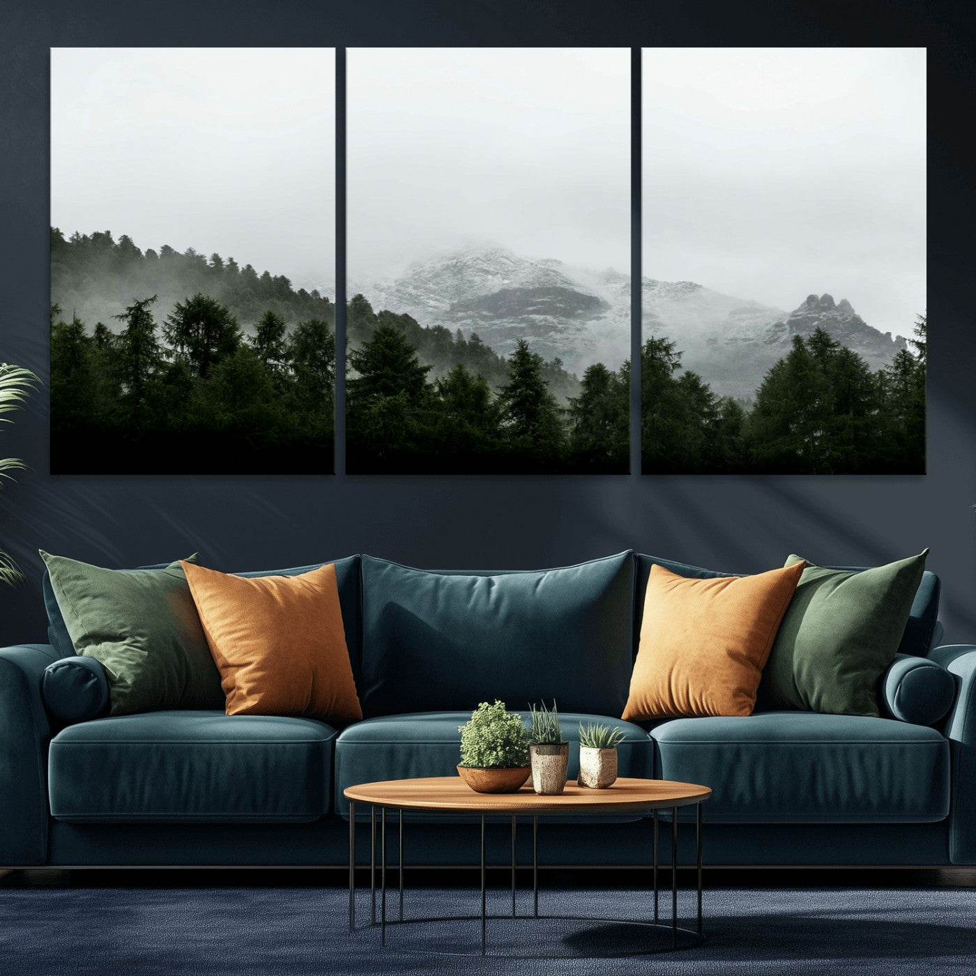 55968349-MGV-CV-36X24-Misty Mountains Wall Art Canvas Print, Framed Foggy Forest Art Picture Print, Snowy Peaks Perfect Moody Wilderness Decor Artwork