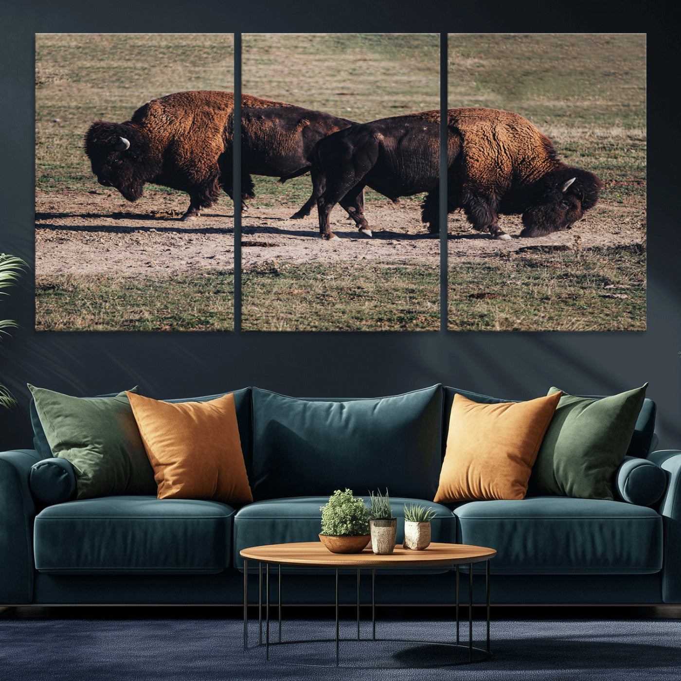 58141885-MGV-CV-36X24-Bison Photography Wall Art Canvas Print, Framed Western Wildlife Art Picture Print, Modern Ranch Perfect Western Rustic Decor