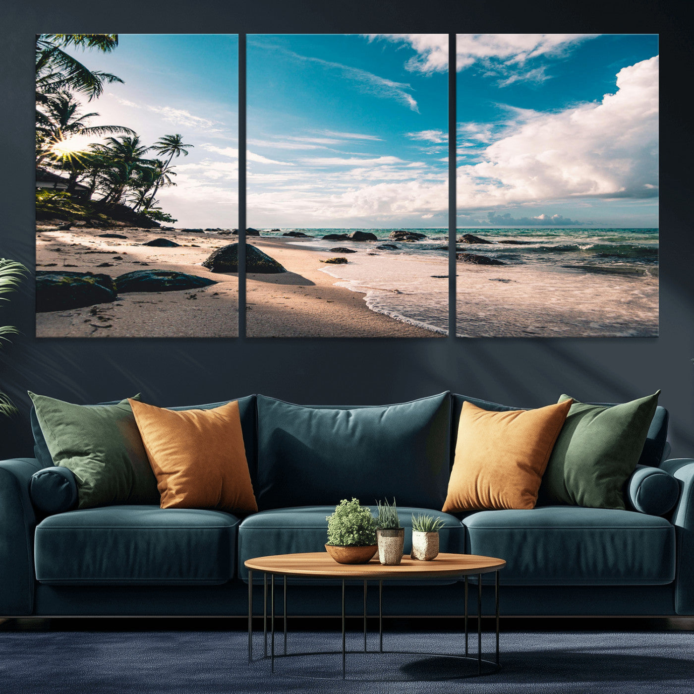 95301406-MGV-CV-36X24-Tropical Beach Wall Art Canvas Print, Framed Ocean Waves Art Picture Print, Relazxing Seascape Perfect Tropical Coastal Decor