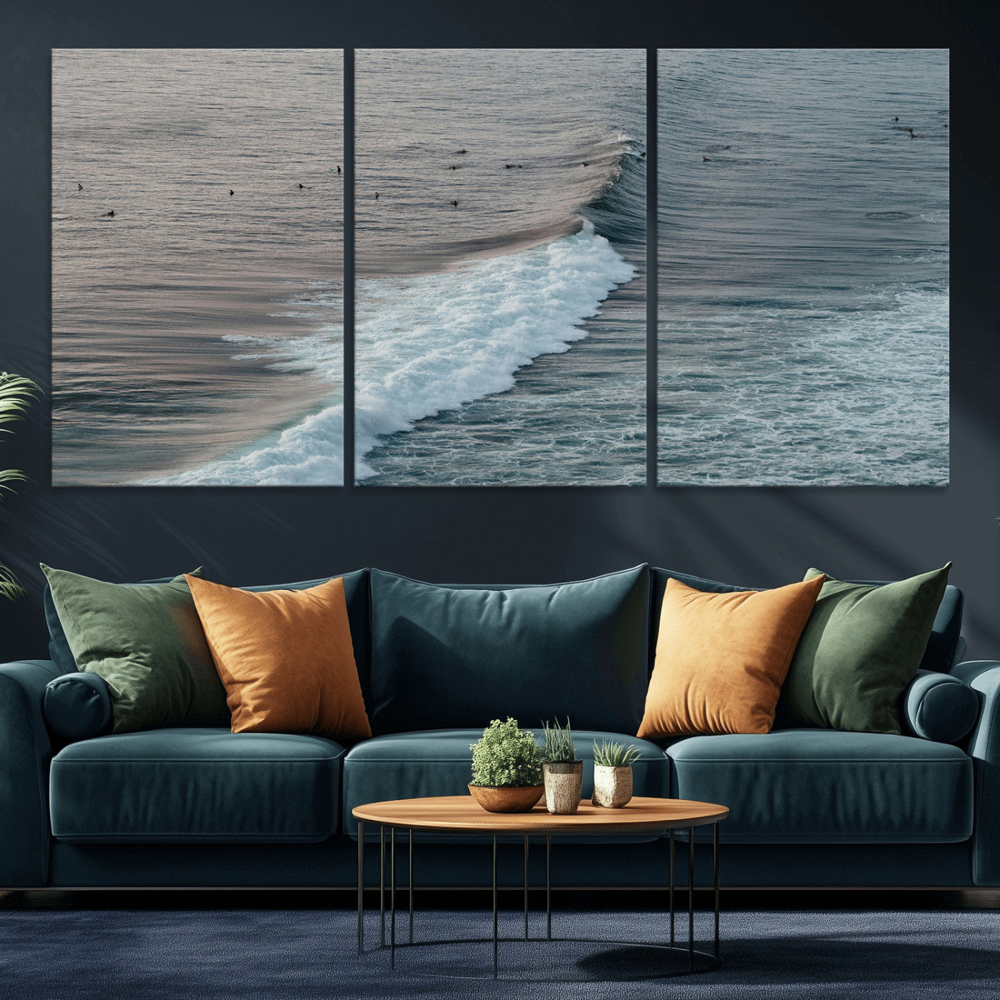 23077324-MGV-CV-36X24-Ocean Waves Wall Art Canvas Print, Framed Coastal Serenity Art Picture Print, Surf Aesthetic Perfect Modern Coastal Decor Artwork