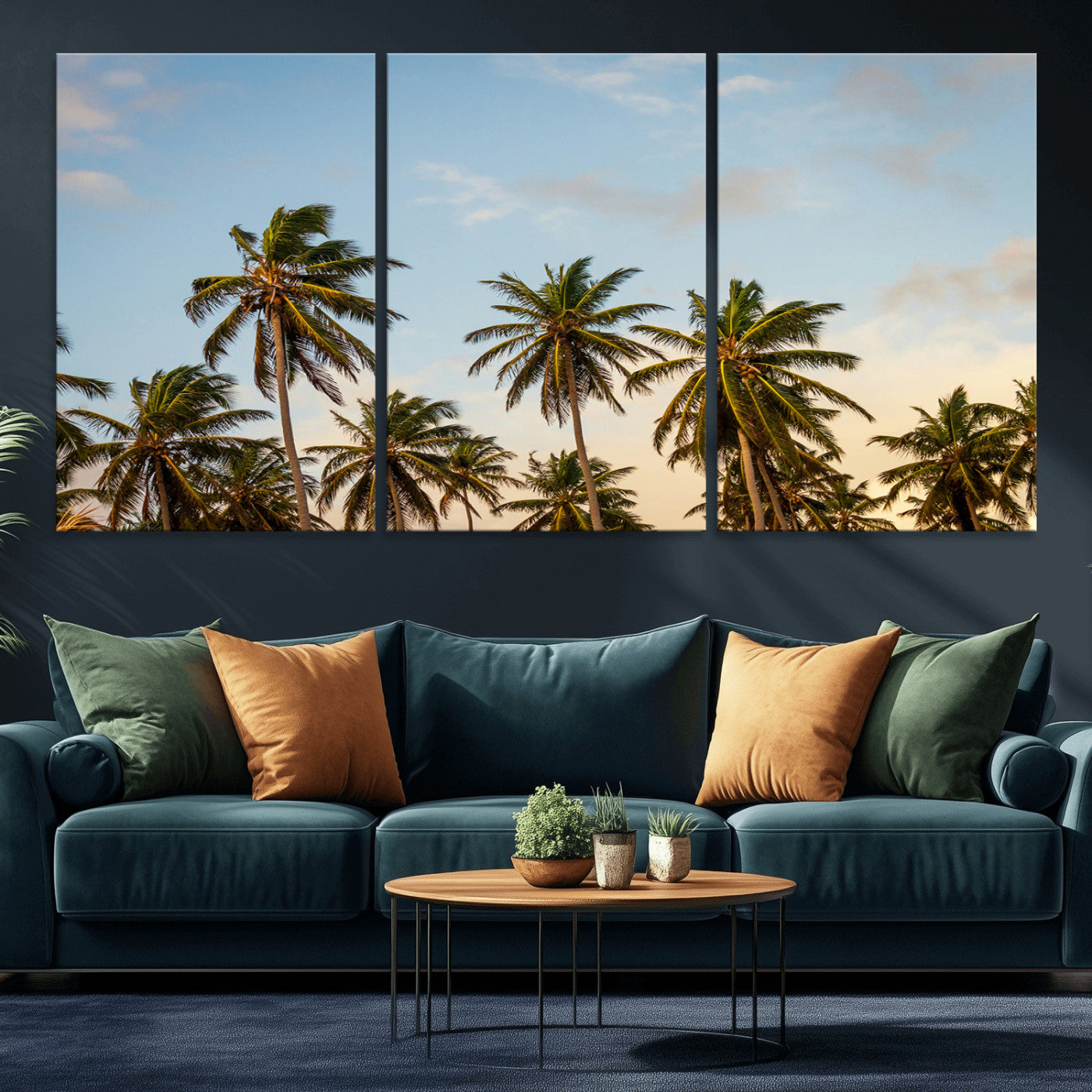 99033771-MGV-CV-36X24-Palm Trees Wall Art Canvas Print, Framed Tropical Vibes Art Picture Print, Coastal Sunset Perfect Coastal Boho Decor Artwork