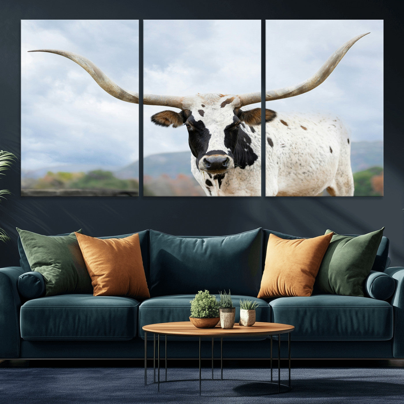63592811-MGV-CV-36X24-Texas Longhorn Wall Art Canvas Print, Framed Western Rustic Art Picture Print, Farmhouse Decor Perfect Rustic Farmhouse Decor