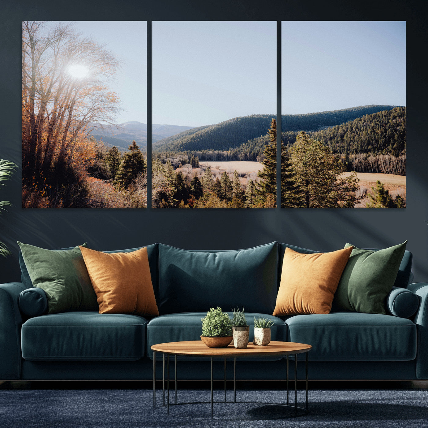 52941305-MGV-CV-36X24-Rustic Landscape Wall Art Canvas Print, Framed Serene Valley Art Picture Print, Pine Tree Horizon Perfect Rustic Cabin Decor