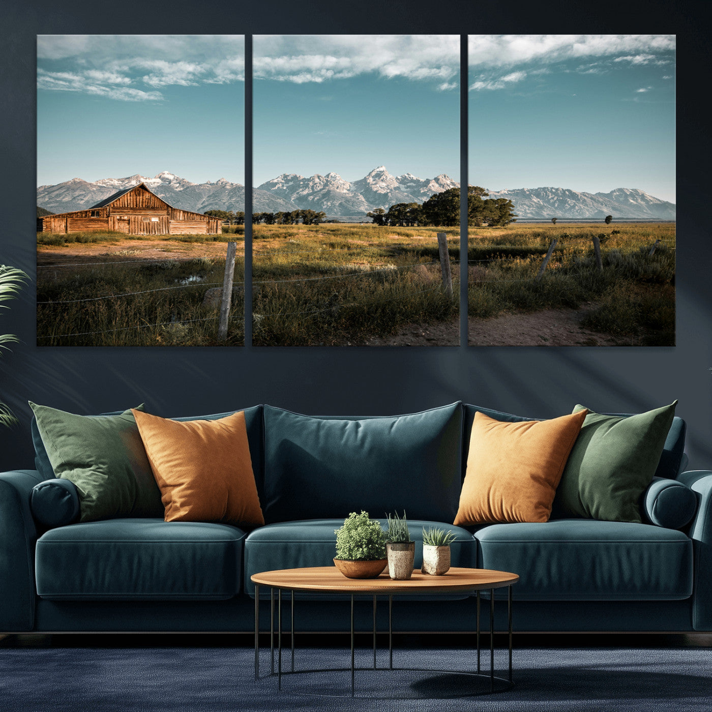 92497443-MGV-CV-36X24-Rustic Farmhouse Wall Art Canvas Print, Framed Mountain Cabin Art Picture Print, Western Landscape Perfect Rustic Farmhouse Decor