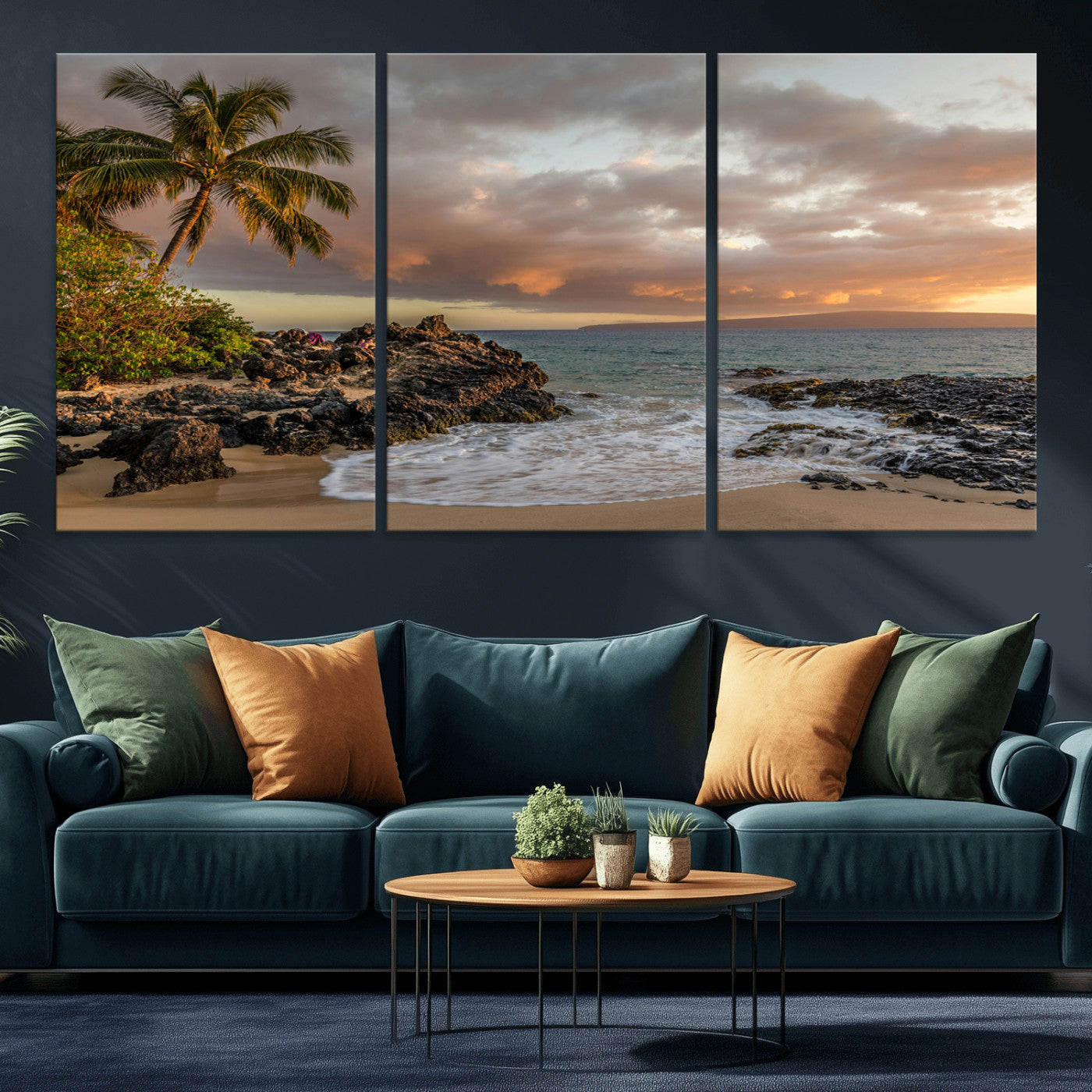 55108220-MGV-CV-36X24-Tropical Beach Wall Art Canvas Print, Framed Hawaiian Sunset Art Picture Print, Ocean Waves Perfect Coastal Tropical Decor Artwork