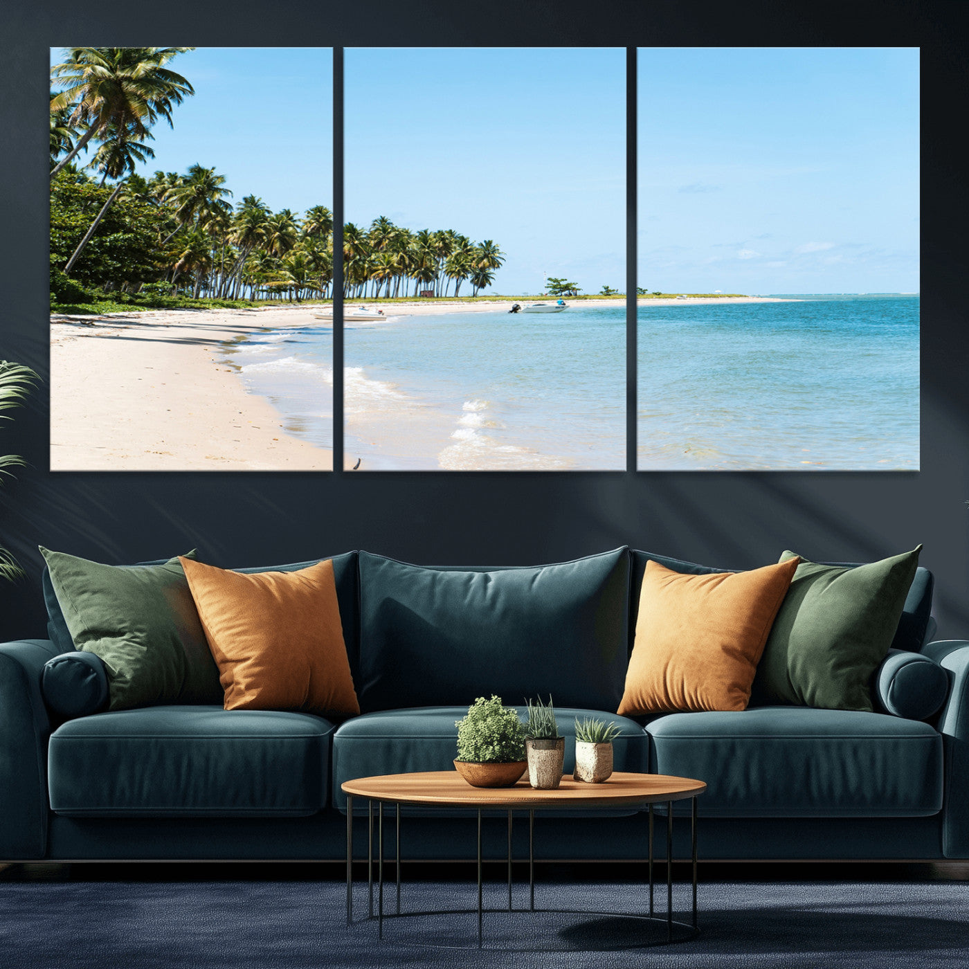 37858872-MGV-CV-36X24-Palm Tree Coast Wall Art Canvas Print, Framed Island Getaway Art Picture Print, Crystal Blue Water Perfect Tropical Coastal Decor