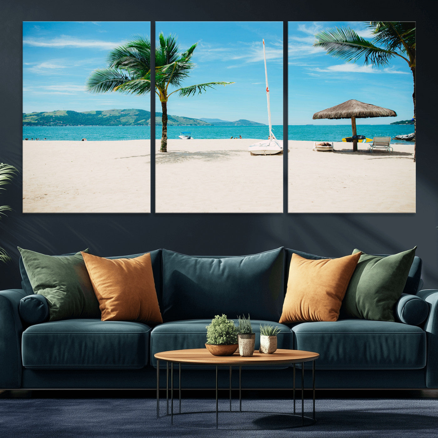 42623350-MGV-CV-36X24-Tropical Beach Wall Art Canvas Print, Framed Palm Tree Art Picture Print, Ocean View Perfect Tropical Coastal Decor Artwork