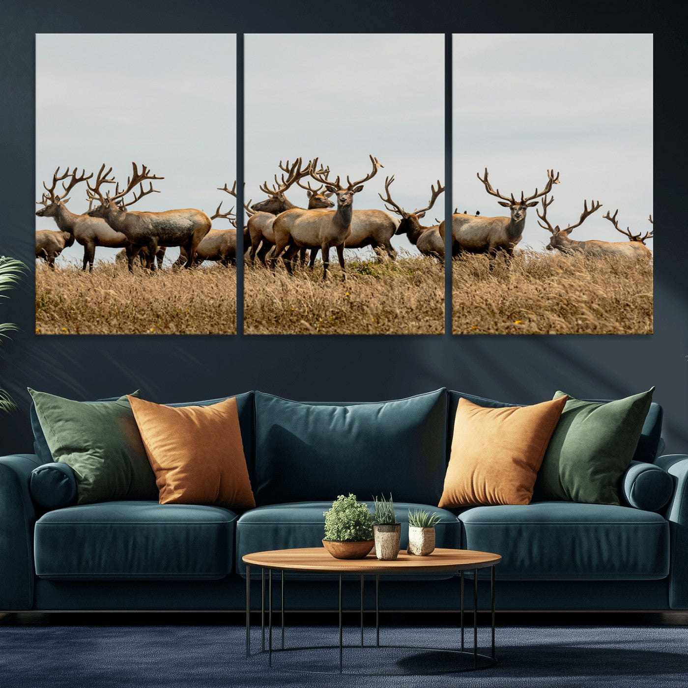 42170220-MGV-CV-36X24-Elk Herd Wall Art Canvas Print, Framed Wildlife Photography Art Picture Print, Majestic Antlers Perfect Rustic Wildlife Decor