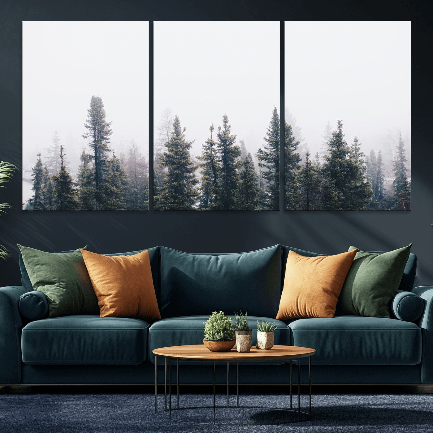 42364796-MGV-CV-36X24-Foggy Forest Wall Art Canvas Print, Framed Misty Pines Art Picture Print, Moody Woodland Perfect Scandinavian Minimalist Decor