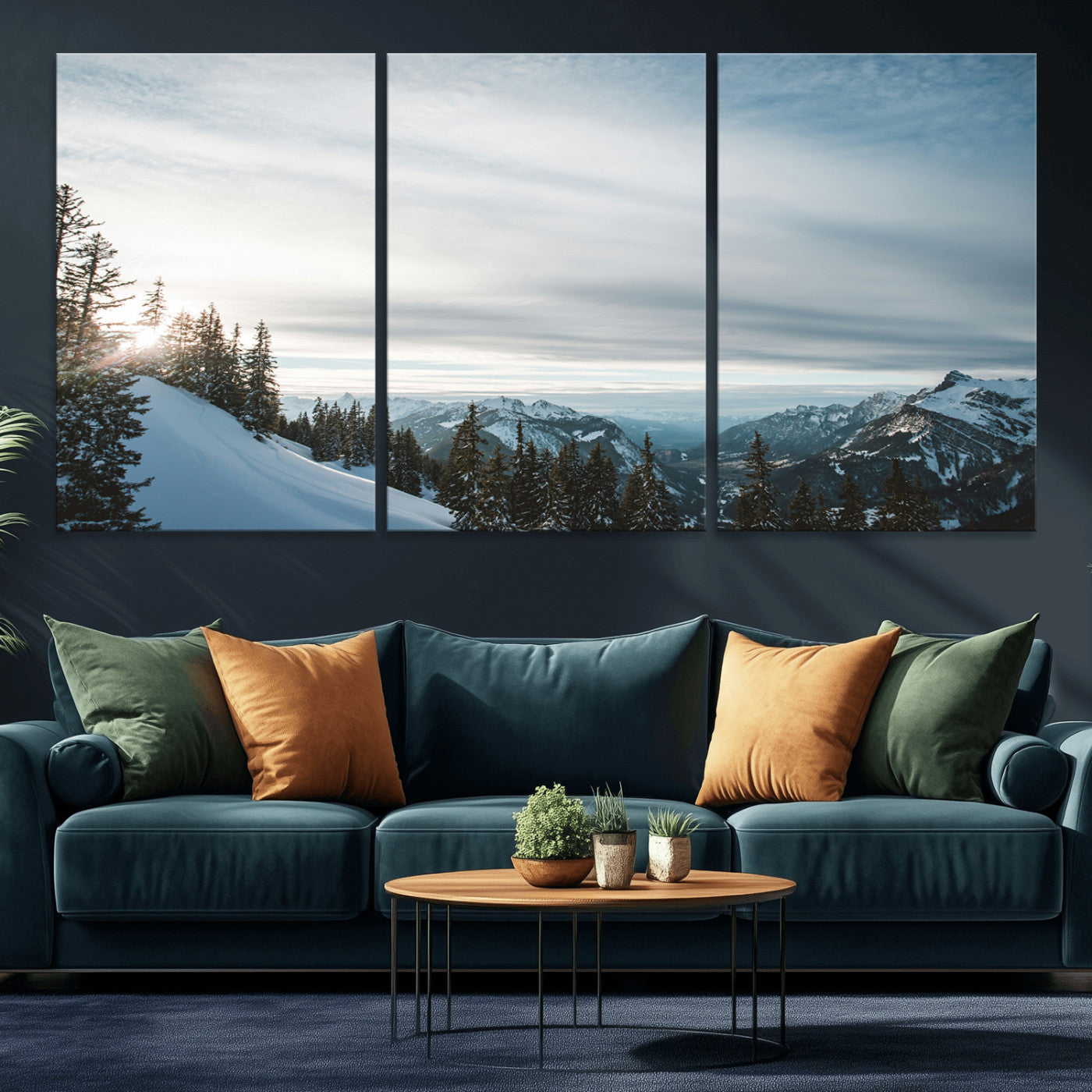 55564749-MGV-CV-36X24-Snowy Mountains Wall Art Canvas Print, Framed Alpine Landscape Art Picture Print, Frosty Peaks Perfect Nordic Minimalist Decor