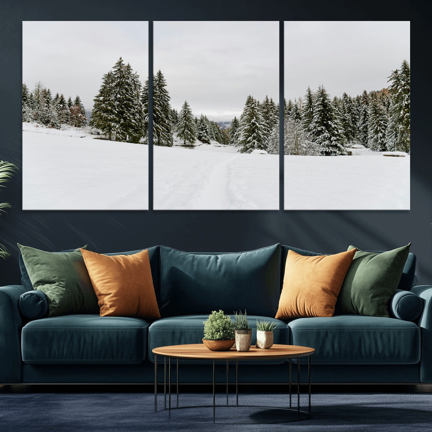24581417-MGV-CV-36X24-Frosty Pines Wall Art Canvas Print, Framed Silent Snowfall Art Picture Print, Cozy Cabin Vibes Perfect Nordic Minimalist Decor