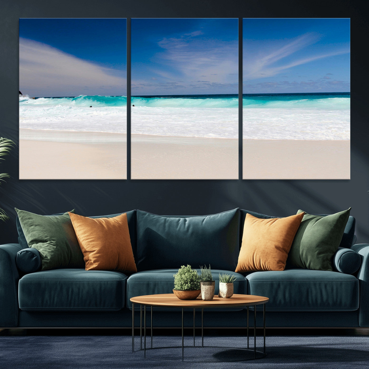 55017356-MGV-CV-36X24-Ocean Beach Wall Art – Turquoise Wave and White Sand Shoreline Canvas Print, Coastal Seascape Photography Decor for Living Room,