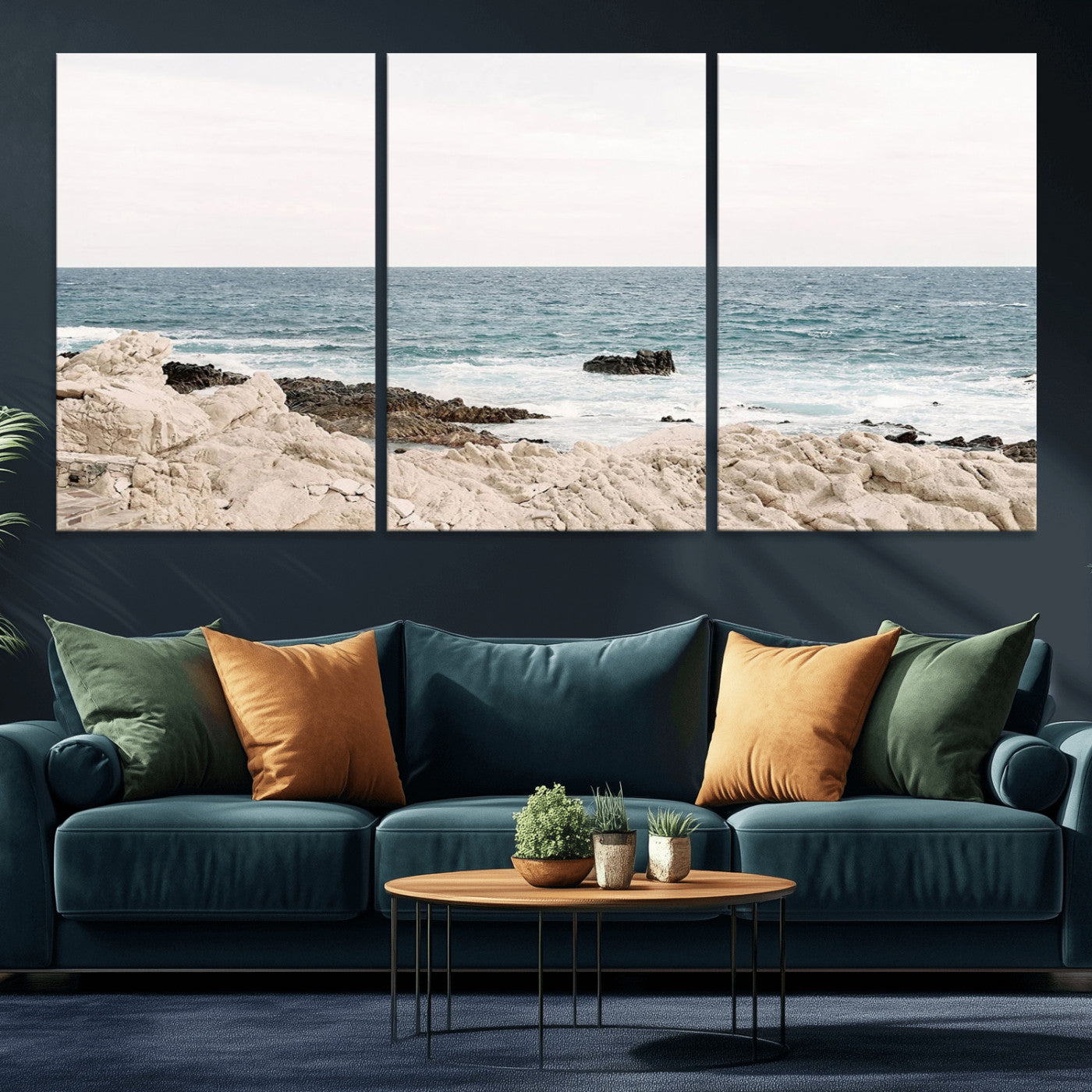 25481980-MGV-CV-36X24-Ocean Coastal Wall Art – Rocky Shoreline and Waves Canvas Print, Serene Beach Landscape Decor for Living Room, Bedroom, or Office