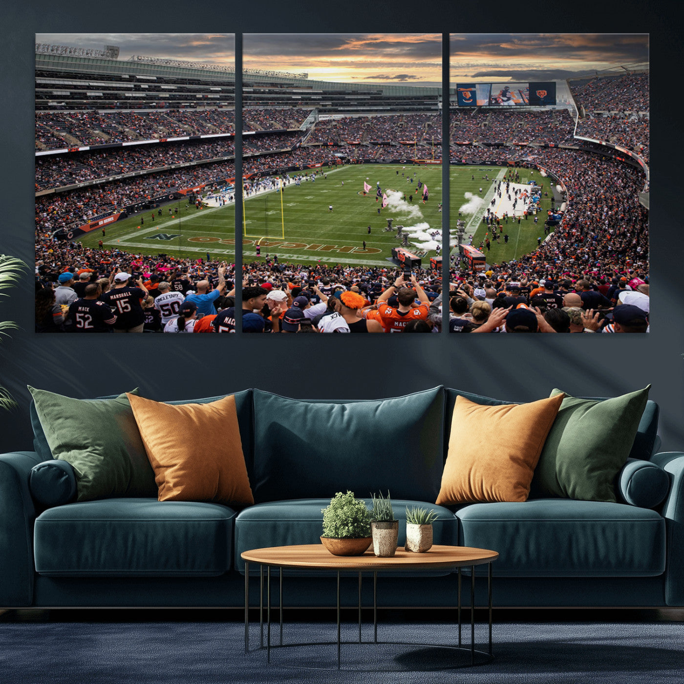 87578930-MGV-CV-36X24-Soldier Field Wall Art – Chicago Bears Football Stadium Sunset Canvas Print, Game Day Sports Decor for Man Cave, Bar, Office, or
