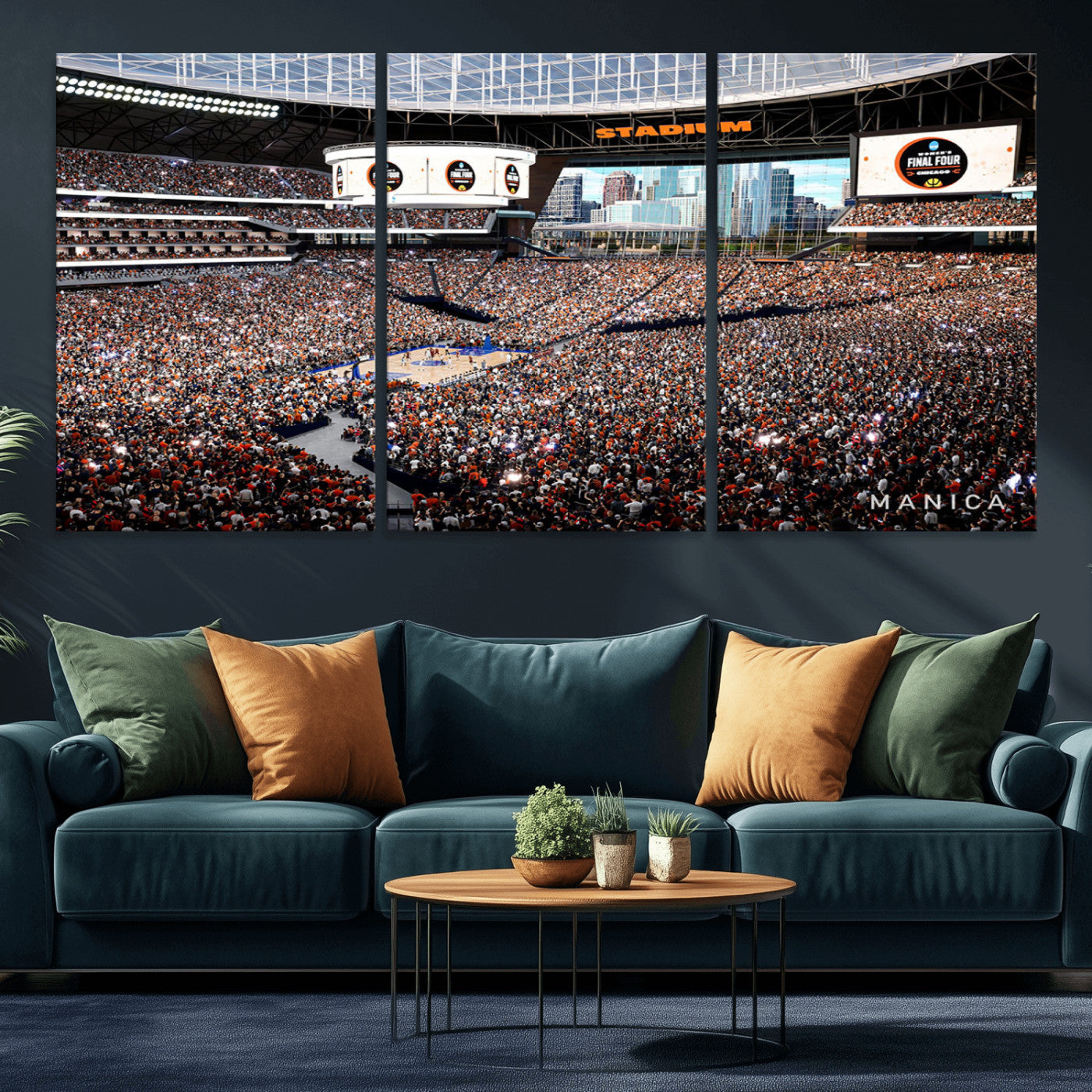 38616413-MGV-CV-36X24-Chicago Dome Stadium Wall Art – Futuristic Basketball Final Four Arena Canvas Print, Modern Sports Fan Decor for Man Cave or