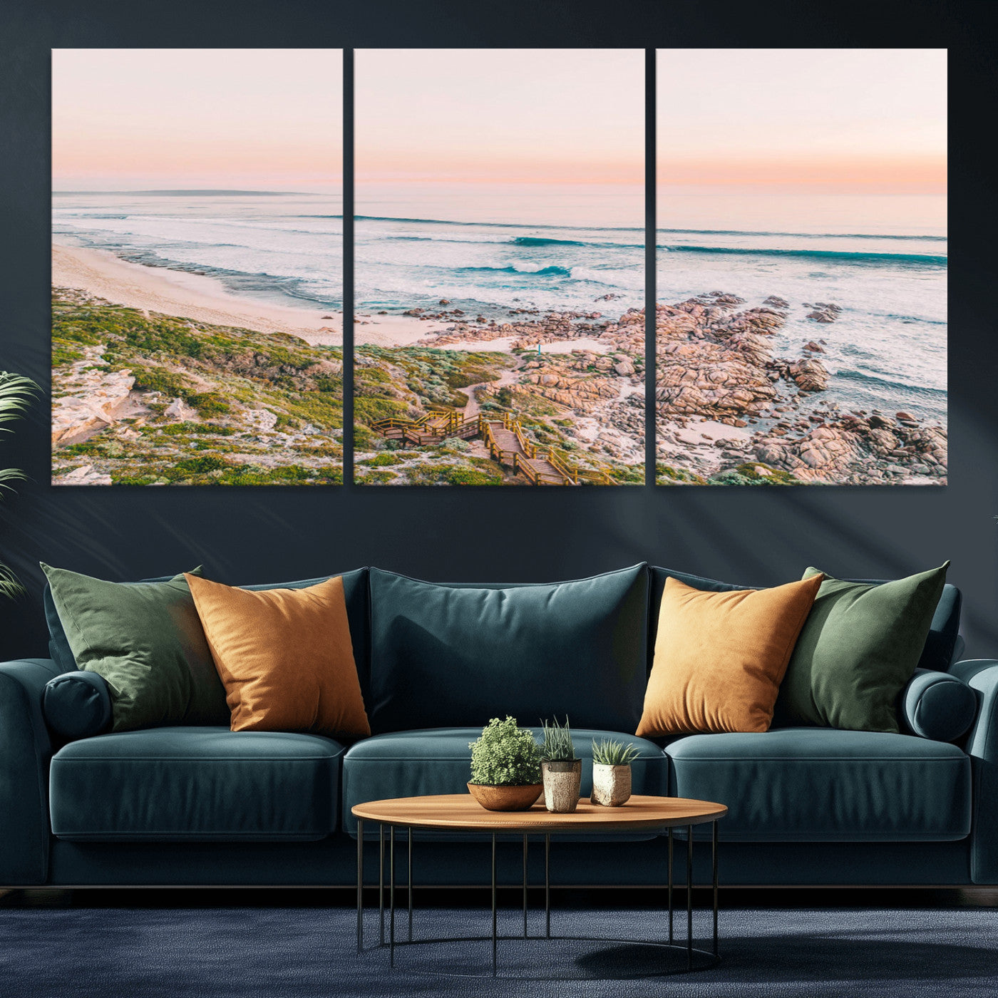 27332135-MGV-CV-36X24-Coastal Sunset Wall Art – Ocean Waves and Rocky Shore Canvas Print, Scenic Seaside Photography Decor for Bedroom, Living Room,