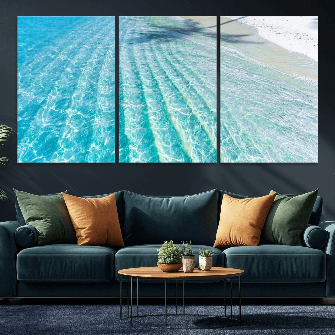 46233906-MGV-CV-36X24-Coastal Wall Art – Turquoise Ocean Waves and White Sand Canvas Print, Tropical Beach Photography Decor for Bedroom, Living Room,