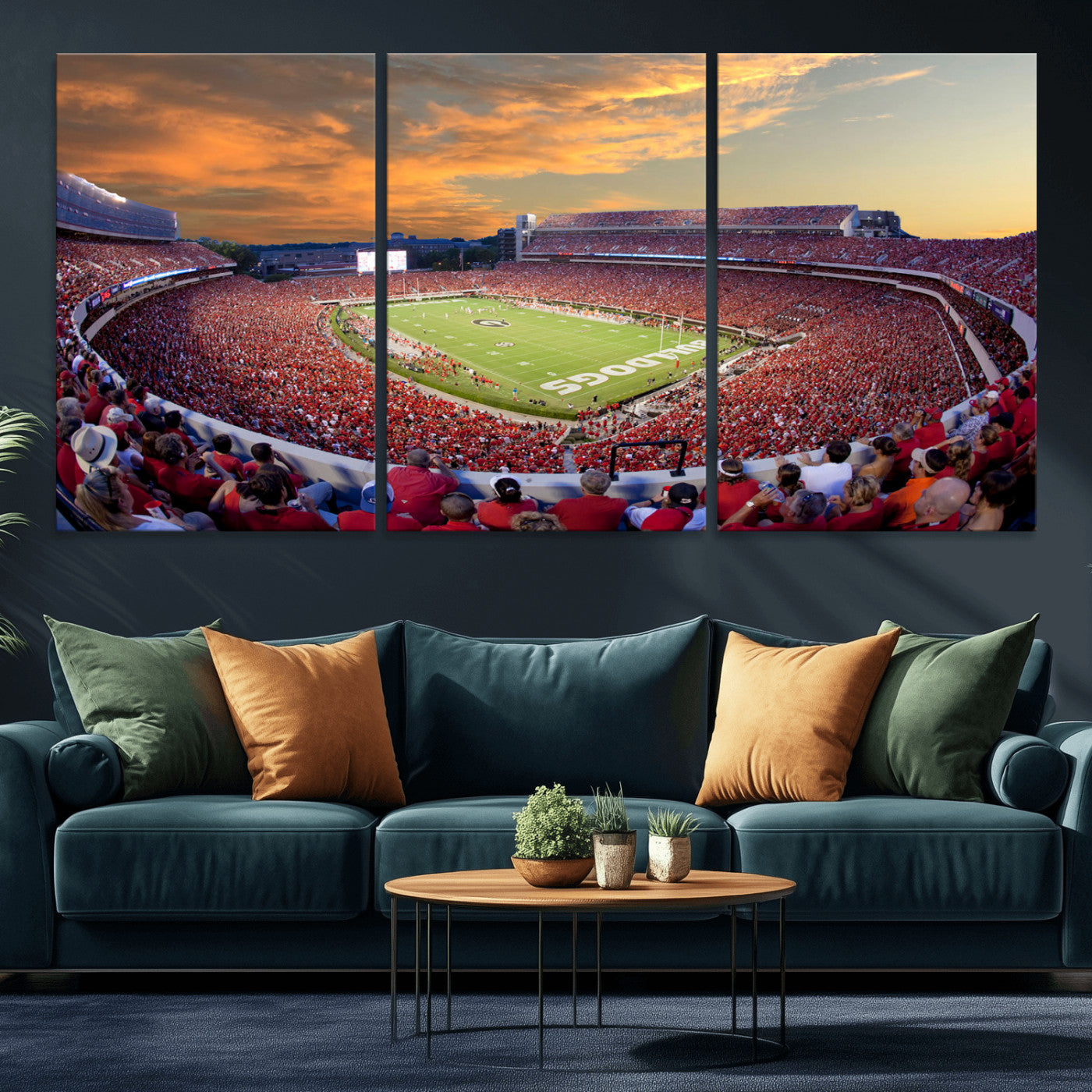 73680988-MGV-CV-36X24-Sanford Stadium Wall Art – Georgia Bulldogs Football Sunset Game Canvas Print, College Sports Decor for Man Cave, Bar, Office, or