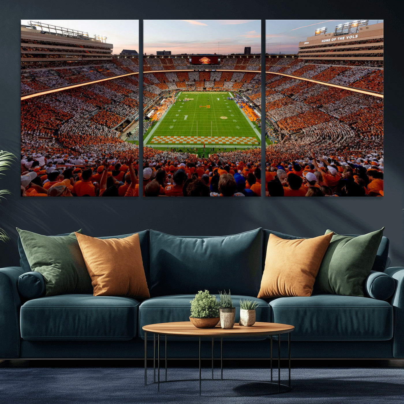 37160229-MGV-CV-36X24-Tennessee Volunteers Wall Art – Neyland Stadium Sunset Checkerboard Game Canvas Print, Vols Football Panorama Sports Decor