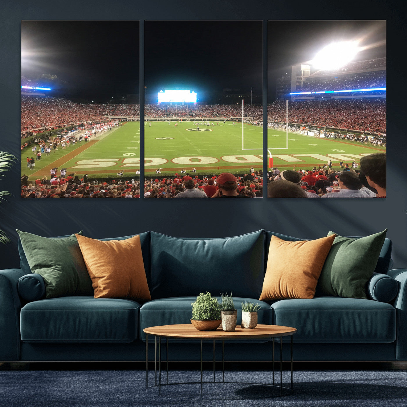 16230786-MGV-CV-36X24-Georgia Bulldogs Stadium Wall Art – Night Game Football Field Canvas Print, Panoramic Sports Decor for Home, Office, Fan Cave