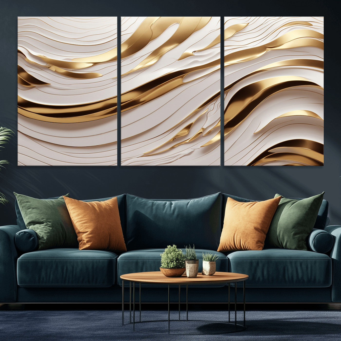 41237-MGV-CV-36X24-Gold Waves Wall Art Canvas Print, Framed Elegant Flow Art Picture Print, Luxury Layers Perfect Minimal Luxe Decor Artwork