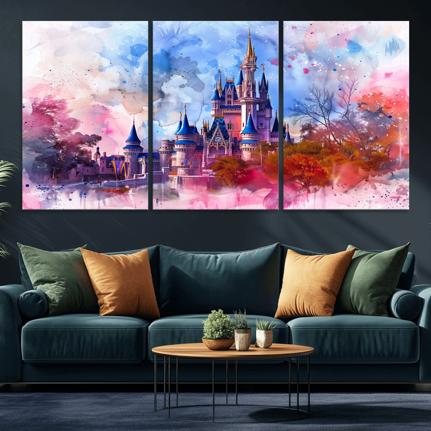 15129-MGV-CV-36X24-Disney Castle Wall Art Canvas Print, Framed Cinderella Palace Art Picture Print, Fantasy Kingdom Perfect Whimsical Fairytale Decor