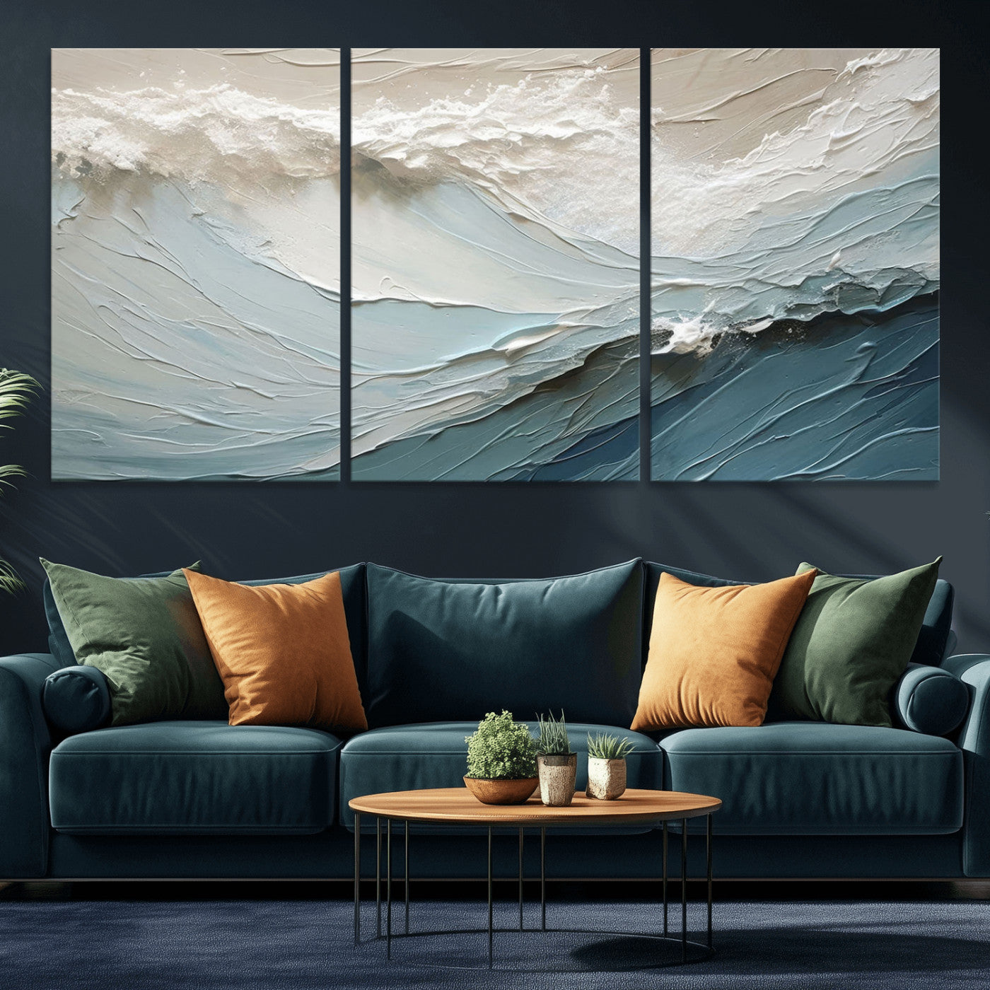 53646-MGV-CV-36X24-Ocean Wave Wall Art Canvas Print, Framed Textured Seascape Art Picture Print, Modern Ocean Perfect Minimal Coastal 2/2 Decor