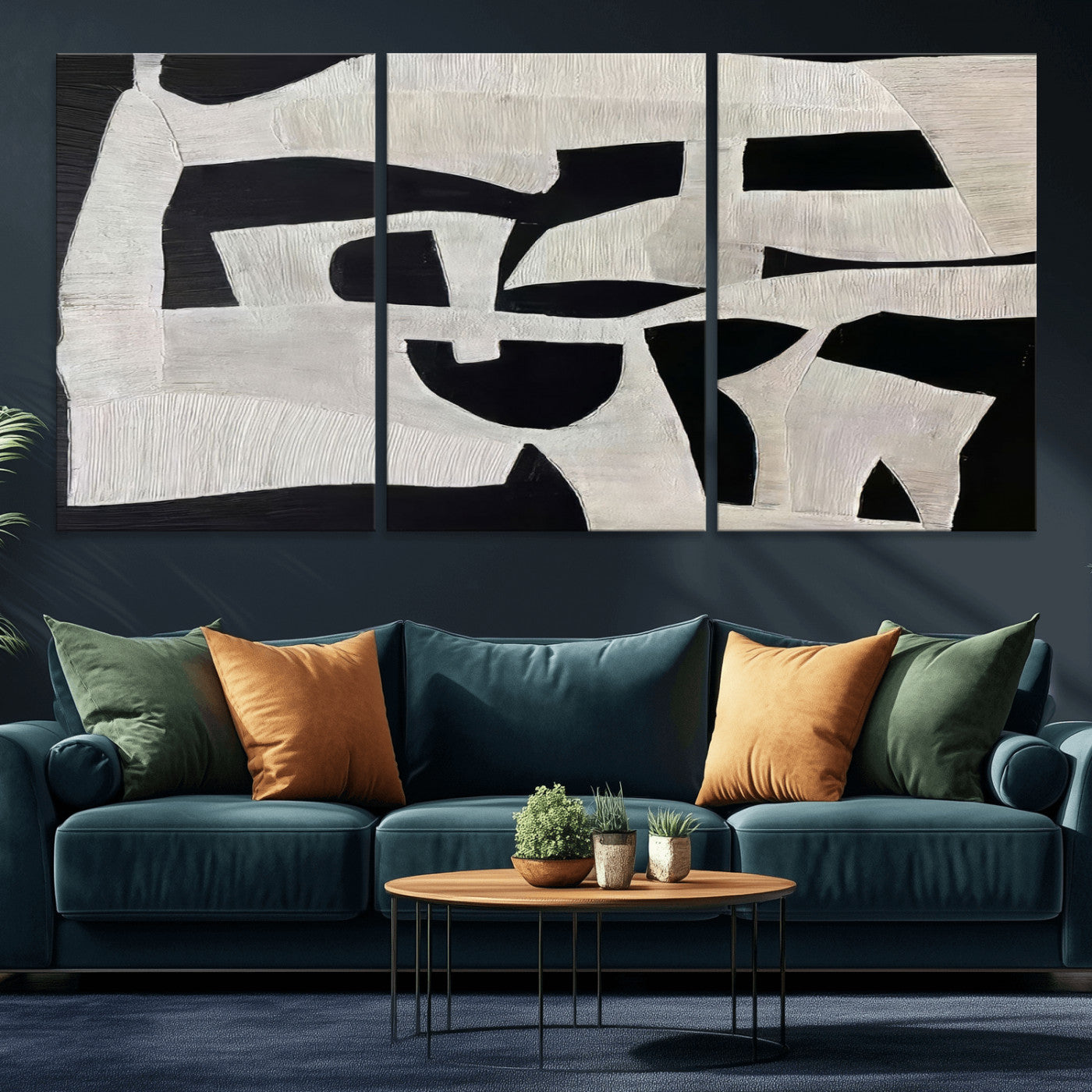 33714-MGV-CV-36X24-Monochrome Design Wall Art Canvas Print, Framed Modern Linework Art Picture Print, Textured Shapes Perfect Monochrome Modern Decor